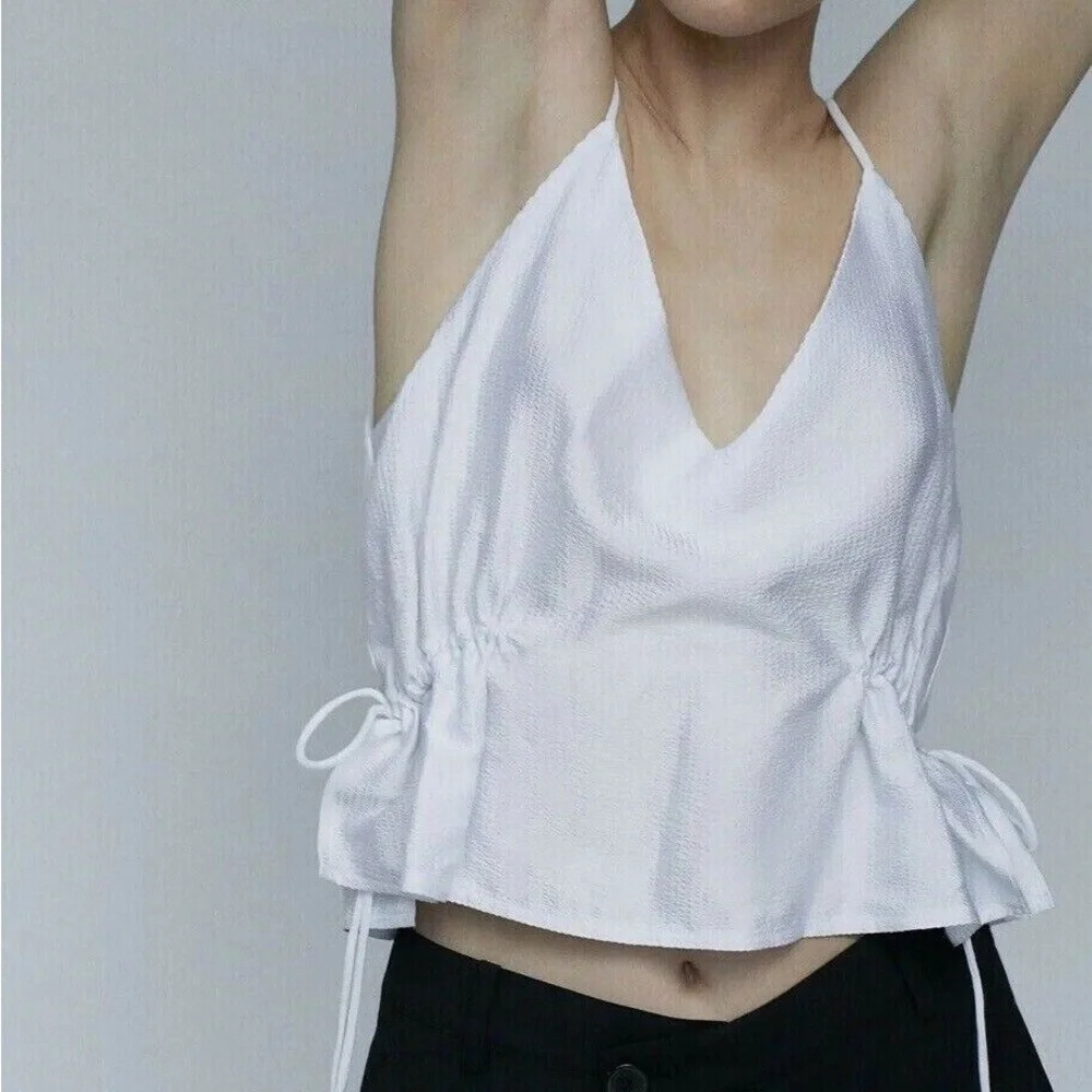 Zara Side Tie White Strappy Viscose Tank Sz Medium